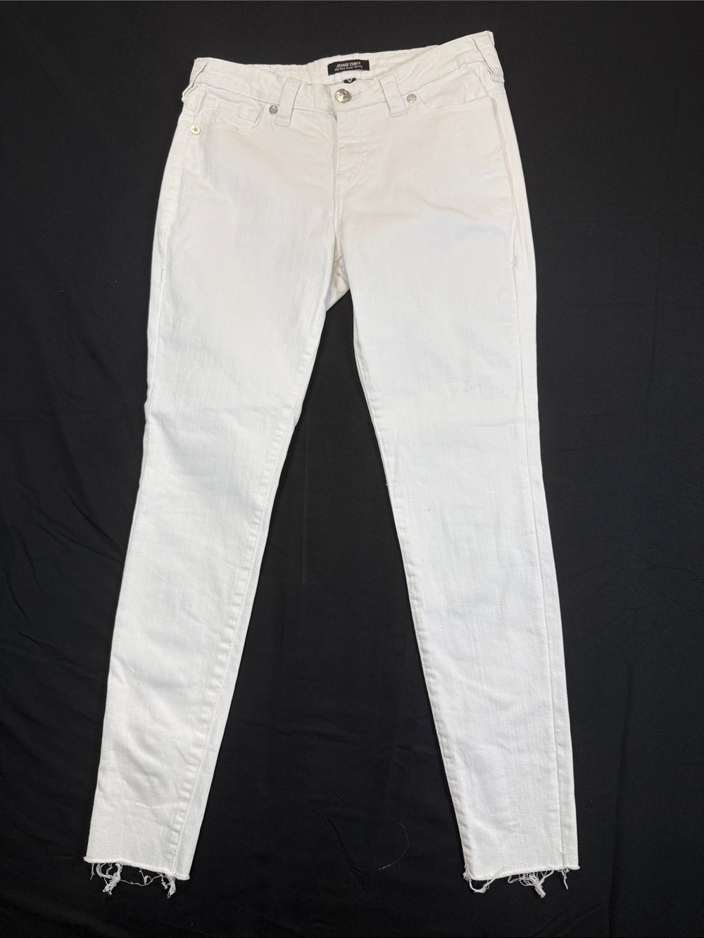 True Religion White Skinny Jeans with Raw Hem Size 28